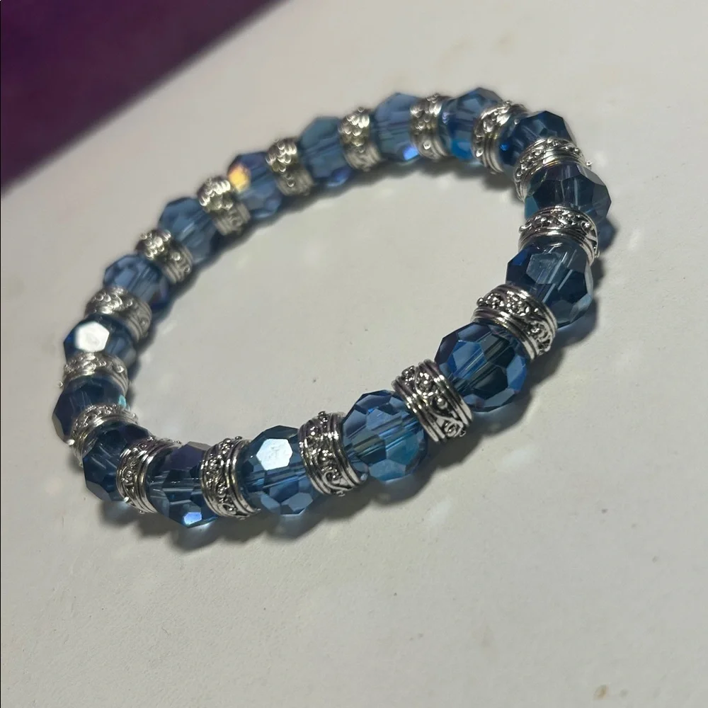 Stylish Silver & Blue AB Crystal Bracelet